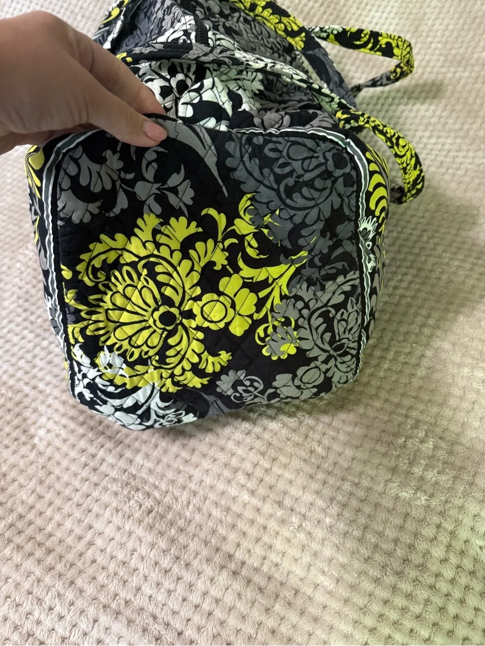 Vera Bradley Quilted Floral Tote and Duffel in Black, Gray & Yellow